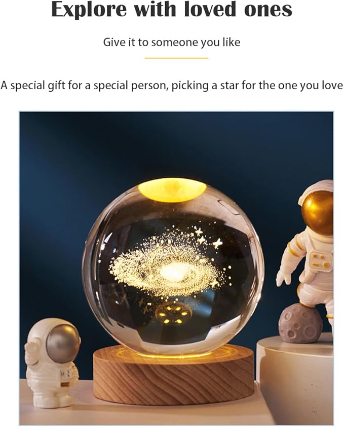 3D Crystal Ball Night Light Mood Lighting Cozy Comfort Gifts Home Decor lamp for Bedroom Space Lamps Happy Cozy Comfort Gifts (Saturn)