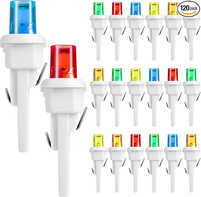 Honoson 120 Count 5 mm LED Halloween Replacement Bulbs Bulk Wide Angle Christmas Light Xmas Tree String Replacement Festival Light Decoration (White Base with Multicolor Bulb)