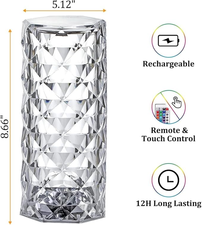 Rose Crystal Lamp RGB Color Changing Night Light Table Lamp,16 Colors &4 Modes Romantic Rose Diamond Home Decor Touch Crystal Table Lamp， USB Bedside Lamp for Bedroom Living Room for Kids