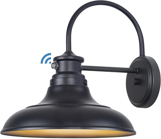 Dusk to Dawn LED Outdoor Barn Lights - Farmhouse Gooseneck Exterior Light Fixture Wall Mount, 12.25" Large Black Porch Lights, Outside Wall Lights for House Garage Patio Doorway (13W 2700K), 1 Pack
