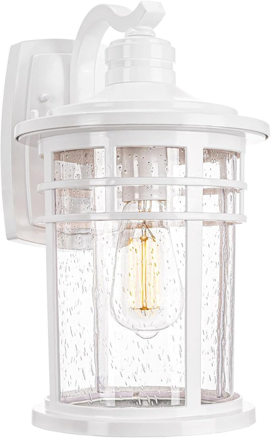 Darkaway Large Outdoor Porch Lights Wall Mount, 15inch Outdoor Wall Sconces with Seeded Glass Waterproof Exterior Lights for Patio Yard House Hallway Doorway Garage(Large, White)