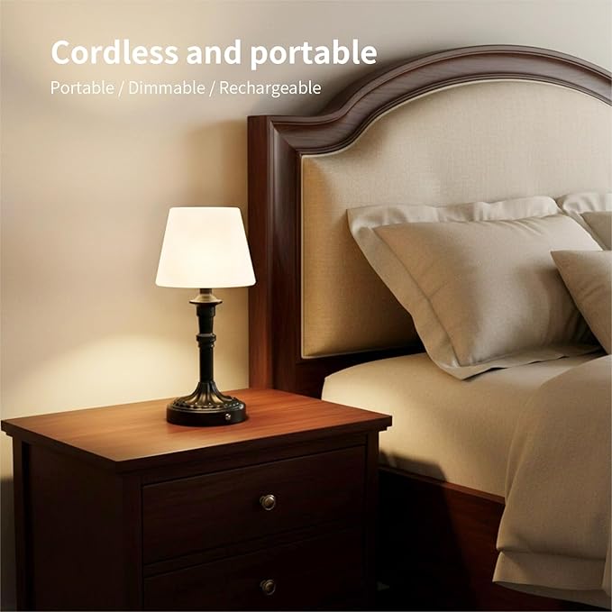 Cordless Table Lamp,Portable LED Desk Lamps,5200mAh Battery Operated, 3 Color Stepless Dimming Up,for Restaurant, Bedroom, Outdoor Camping, Coffee Shop, Night Light (Black)