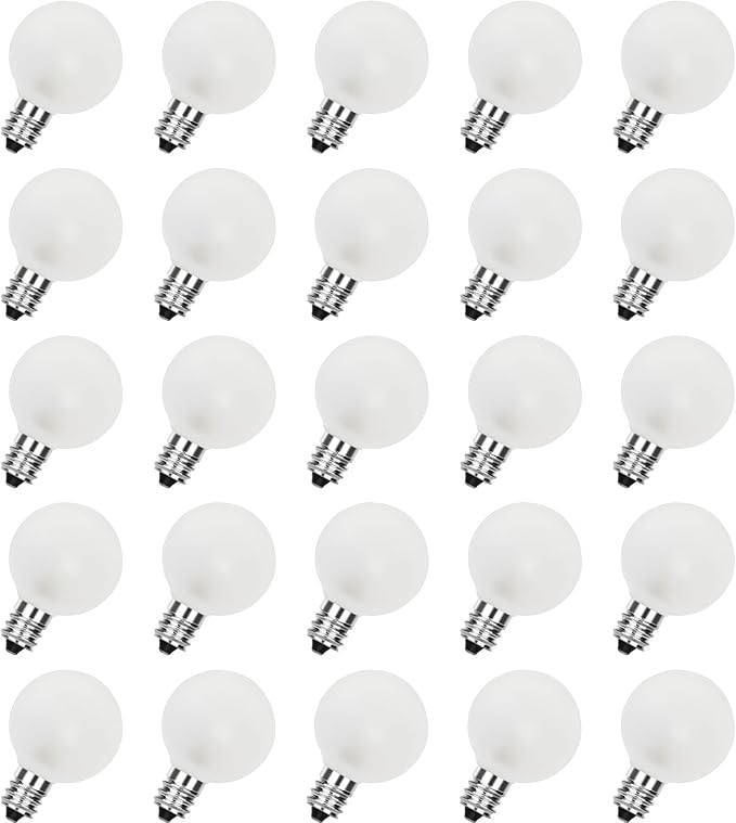 25 Pack G40 Frosted Replacement Bulbs, 5W Globe Light Bulbs Fits E12 Candelabra Base, Glass Incandescent Bulbs for Outdoor Patio String Lights, 2200K Warm White
