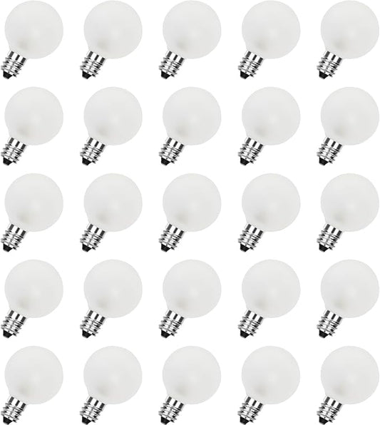 25 Pack G40 Frosted Replacement Bulbs, 5W Globe Light Bulbs Fits E12 Candelabra Base, Glass Incandescent Bulbs for Outdoor Patio String Lights, 2200K Warm White