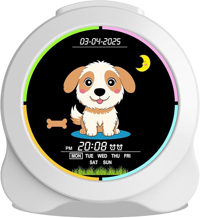 Kids Alarm Clock Sun & Moon& Dog LED Display with Day & Date OK to Wake Clock with Night Light for Kids Children's Sleep Trainer Gift for Boy and Girls
