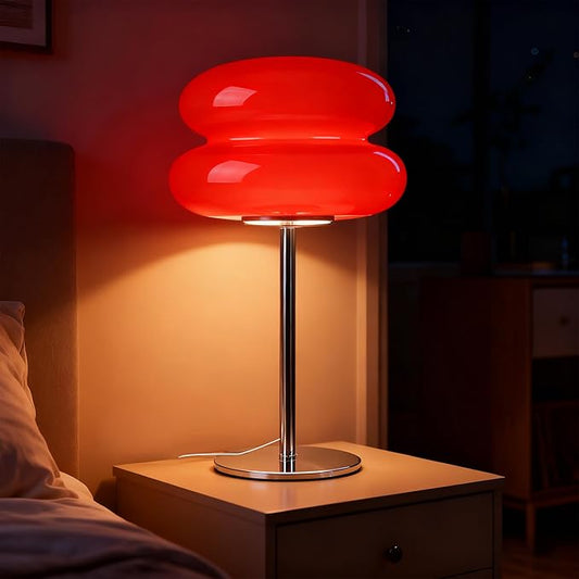 Bedroom Mushroom lamp, Medieval Modern Bedside Table lamp, dimmable Retro Egg Tart Headlight, Unique Home Mushroom Decoration Aesthetic Lovely Living Room Desk lamp (Red)