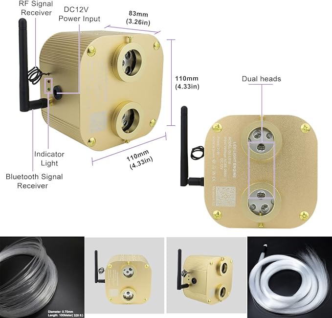 AZIMOM 2022Upgraded Bluetooth 20w Twinkle Fiber Optic Lights Star Ceiling Lighting Kits Mixed 860pcs*13.1ft Fiber Strands Dual Port RGBW Music Remote APP Control Light Source Home Car Ceiling Décor