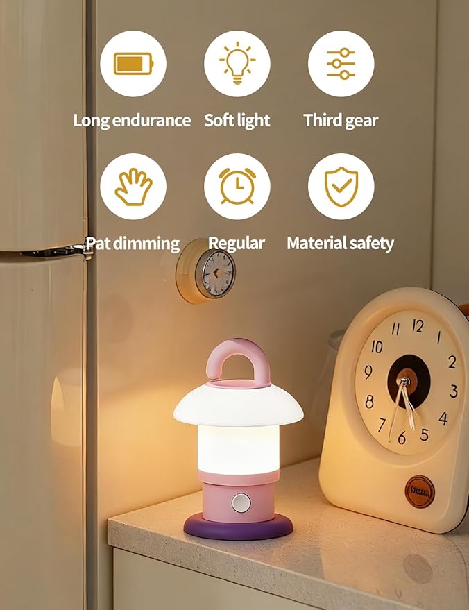 LED Night Light for Bedroom - Tap Control Table Lamp with 3 Brightness Levels, USB Rechargeable & Battery Powered Bedside Lamp for Kids and Nursery Christmas Gifts for Birthday