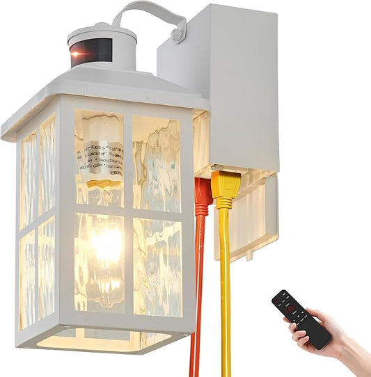 Porch Light with GFCI Outlet with Remote, Dusk to Dawn Outdoor Lighting with Outlet, Upgraded 4 Lighting Modes Motion Sensor Outdoor Lights, Waterproof Outside Lights for House Patio Garage Front Door