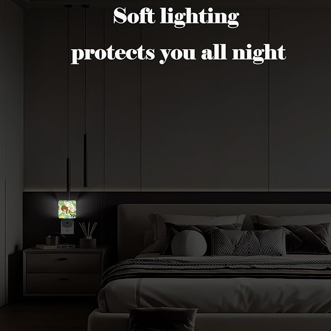 Cute Sloth in Jungle Night Light,Plug-in Night Lights with Dusk to Dawn Sensor for Stairway,Hallway,Bedroom Sleep Friendly Ideal for Women/Girls/Boys Gift,0.5w