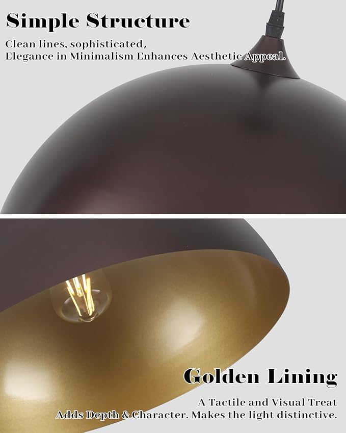 Bronze Pendant Lights Kitchen Island, 16 Inch Large Dome Pendant Light, Modern Farmhouse Pendant Light for Kitchen Island, Dining Room, Cafe, Bar, 2 Pack
