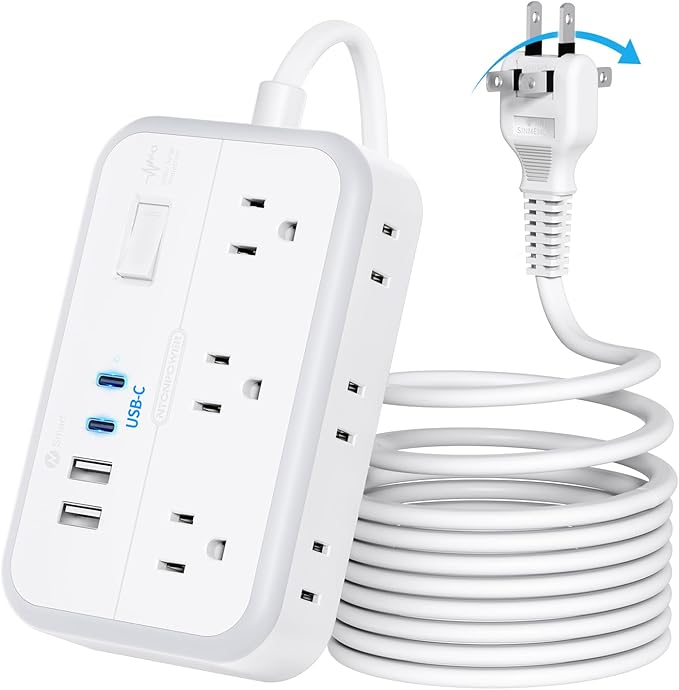 NTONPOWER Extension Cord 15 FT, 1875W Two Prong to Three Prong Outlet Adapter, Power Strip, Rotating Plug 2 Prong Extension Cord with 4 USB Ports(2 USB C), for Old House