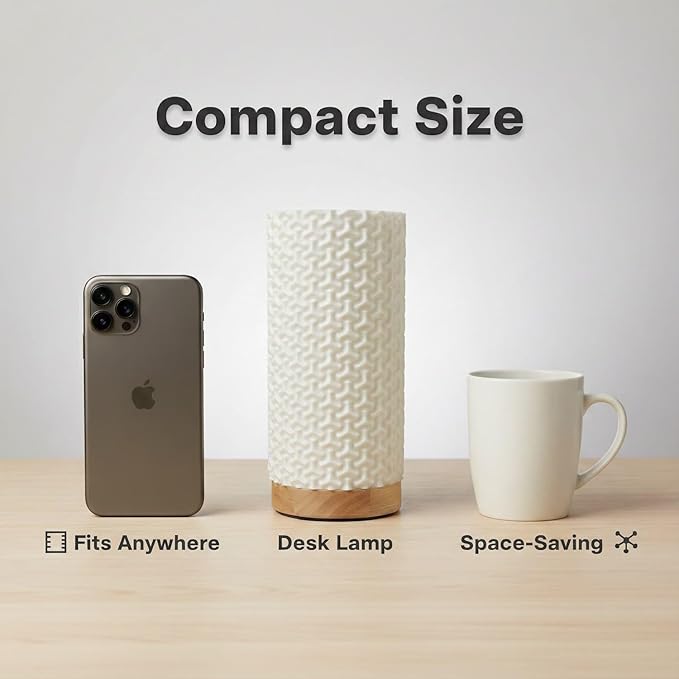 3D Printed Mini Lamp, Small Bedside Lamp with 3-Color Dimmable LED, Small Nightstand Lamp for Tight Spaces, Beautiful Lamp with Wooden Base - Bubble