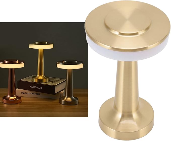 Marhynchus Rechargeable Portable LED Retro Touch Control Nightstand Lamp 3 Levels Color Temperature Night Light for Hotel(Gold)