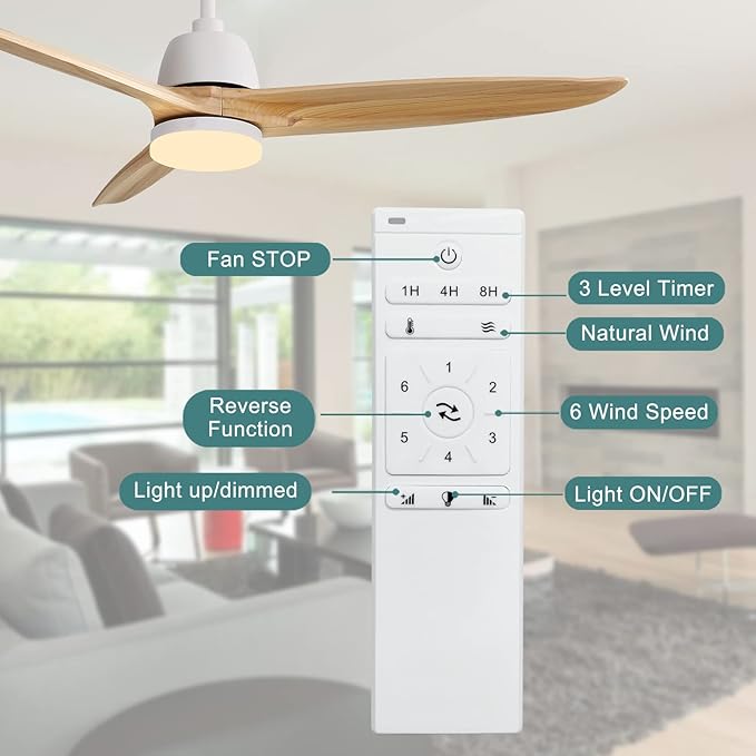 56”Ceiling Fans with Lights Remote Control, Dimmable LED and Reversible DC Motor,Wood Ceiling Fan Perfect for Outdoor Indoor,Wood Blades, Matte White Body
