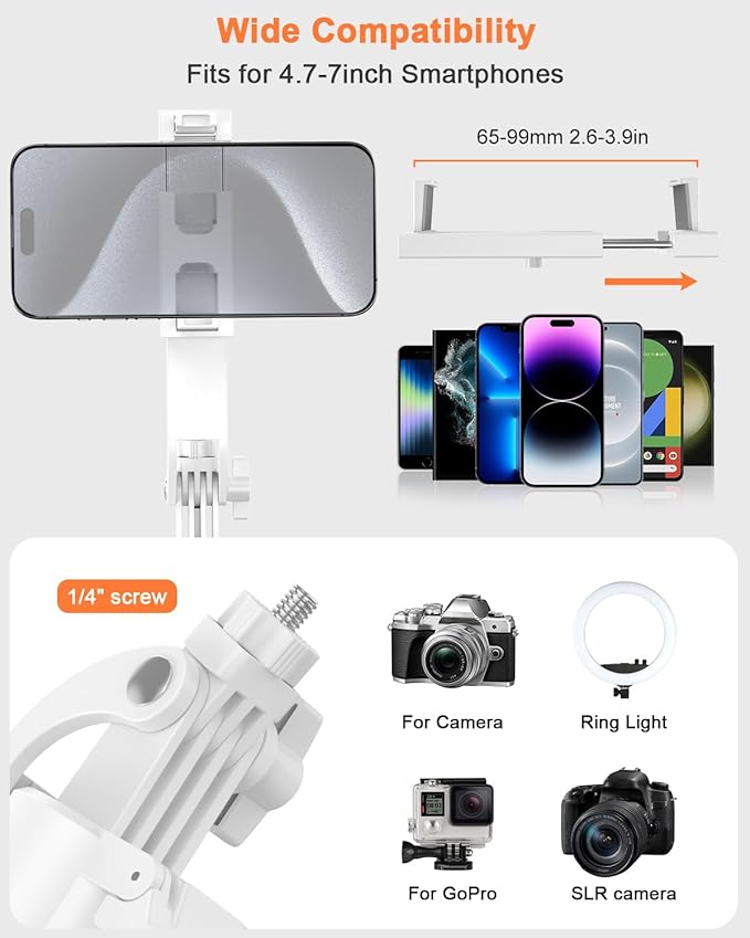 71” Auto Face Tracking Tripod for iPhone with Light,360° Rotating Phone Stand with Rechargeable Remote Control for TikTok Vlog, Phone Tripod for Android Camera/GoPro/Ring Light (White)