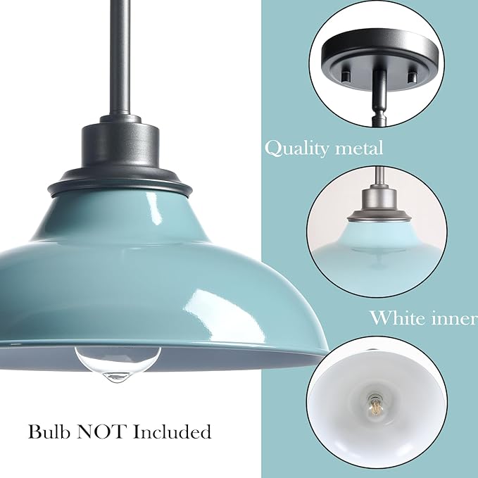 Modern Blue Pendant Light Fixture Kitchen Pendant Lights for Breadfast Nook Bar Dinning Room Coffee Shop Sea Green Nordic Style (Metal Rod)