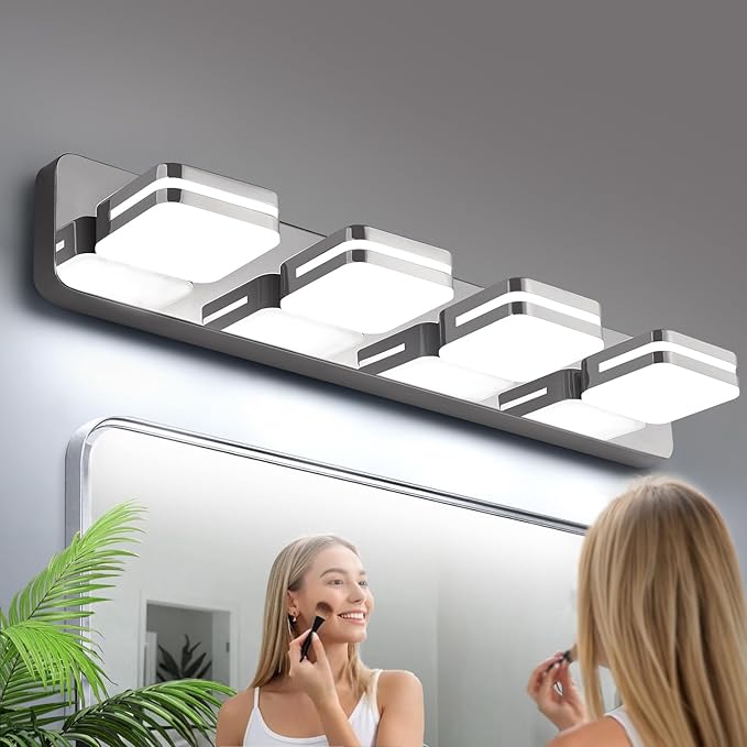 1600LM LED Modern Bathroom Vanity Light Fixtures, 360° Rotate Acrylic Chrome Vanity Lights for Bathroom, Modern Wall Lighting Fixtures Over Mirror Kitchen Living Room (Natural White Light 5000K)