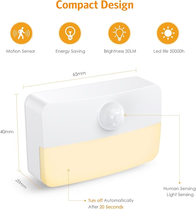 【4 Pack】 Motion Sensor Night Light, Stick-On Motion Sensor Lights Indoor, Battery Powered Under Cabinet Kitchen Lights with Adhesive Pads, Auto/On/Off for Cupboard Wardrobe Stair Kitchen- Warm White