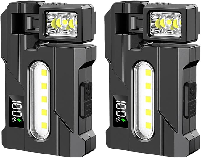 2pcs Work Light with Type C Quick Charging Ip68 Rotating Head for Auto Repair and Cave Exploration Double Head Flashlight