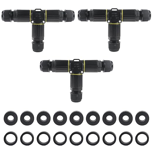 3PCS IP68 Waterproof Electrical Cable Connector, Outdoor 3 Pin T Shape Junction Box, Electrical Wire Connector for 5-9mm/9-12mm Wire Range