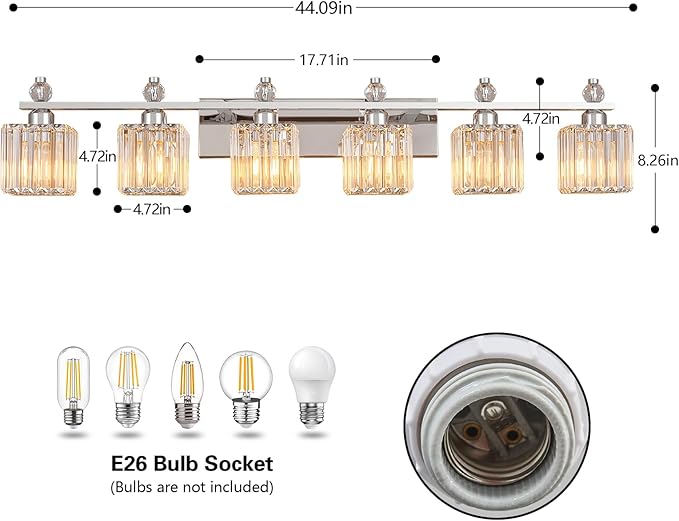 Vanity Lights 6-Light Modern Crystal Vanity Light Chrome Bathroom Light Fixtures Over Mirror Crystal Bathroom Vanity Lighting Fixtures
