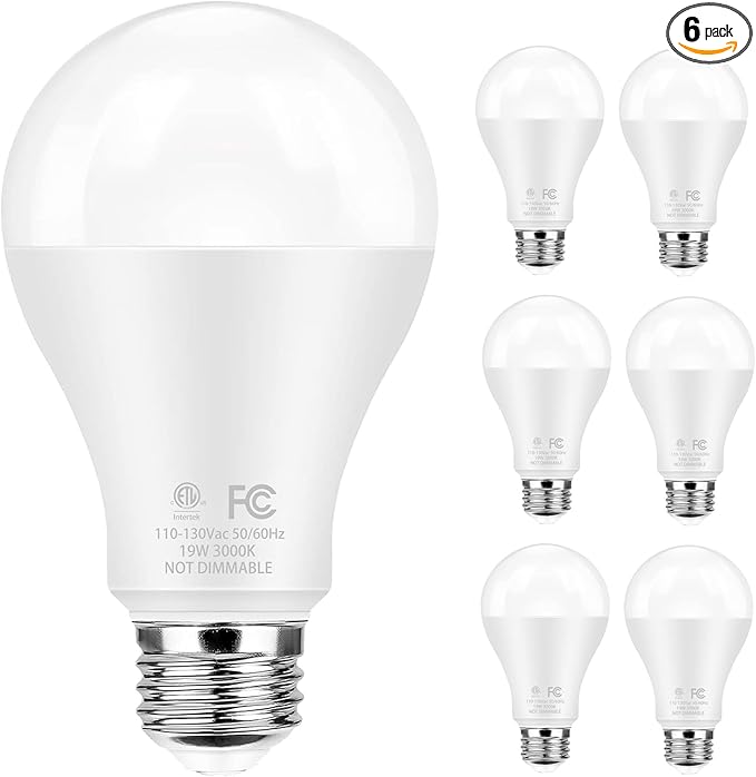 Super Bright A21 LED Light Bulbs, 150 Watt 200 Watt Equivalent, Soft White 3000K, High Lumen 2600lm, E26 Base, Non-Dimmable, 19W Energy Saving Bright LED Bulbs for Home & Office, 6-Pack