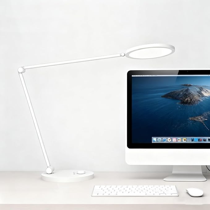 Desk Lamp for Home Office, Metal Swing Arm Desk Light, 3 Mode Stepless Dimming Desktop Lamp, 14W 1200LM Computer Task LED Lamp, Desk Ring Light for Streaming, Podcasting, Video Calls, Conference