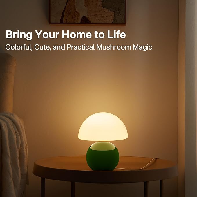 Mushroom Lamp Table Lamp for Bedroom,Desk Bedside Small Lamps for Living Room Night Stands,Mushroom Decor Cute Mini Modern Mid Century Lamps,Unique Aesthetic Home Decor(Christmas Green)