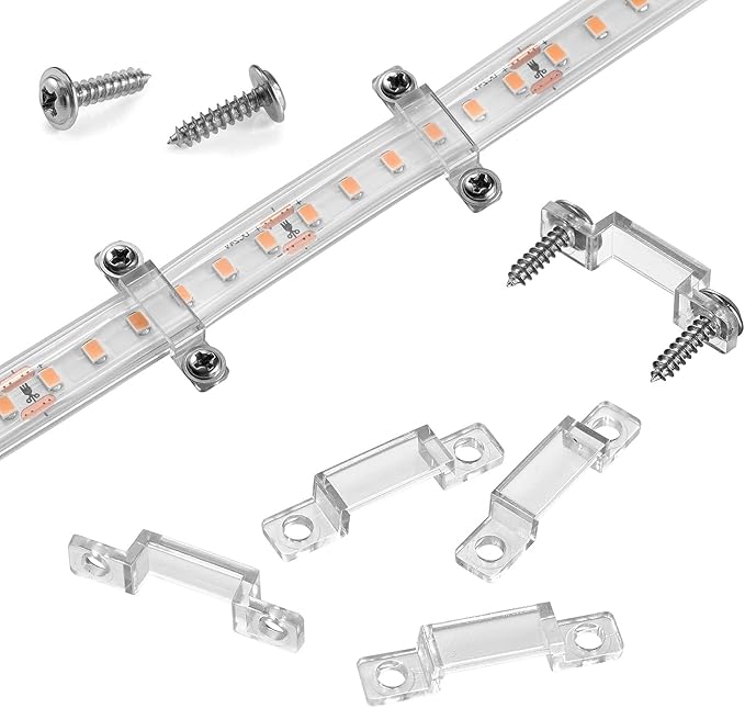 MMSD 100 Pack LED Strip Light mounting Brackets Stripe Light Holder LED Tape Hook Rigid Clips with 202 Screws Suit for 12mm Wide IP67/68 Waterproof Strip Light