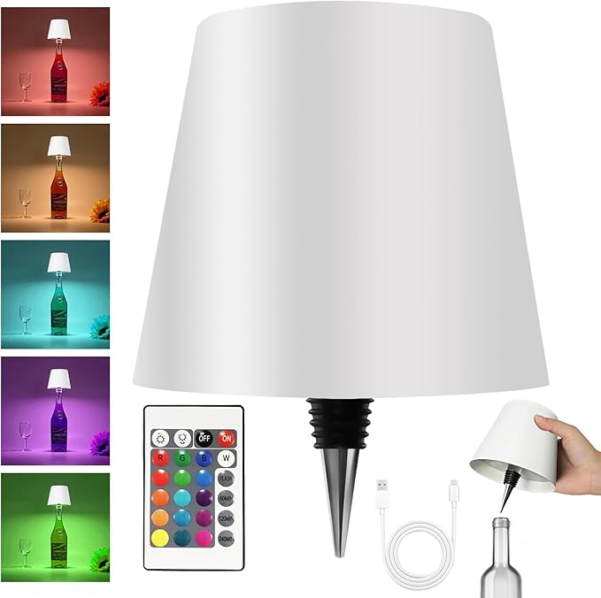 2025 New Wireless Bottle Lamp - LED Bottle Lights for Liquor & Wine Bottles, Cordless Lampshade, Whiskey Bottle Top Light, Bottle Stopper Night Light Kit, Rechargeable RGB Remote & Touch-Dimmable