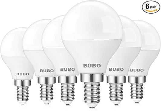 BUBO Ceiling Fan Light Bulbs, E12 LED Bulb 60W Equivalent, Small Base Light Bulbs 4000K Cool White, A15 Ceiling Fan Bulbs 120V, Candelabra Base Light Bulb 5.5W, 650LM, Non-Dimmable, 6 Pack