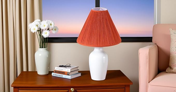 Aspen Creative 33197, Hardback Empire Transitional Spider Lamp Shade, Mushroom Pleated Carrot Faux Silk Fabric, 6" Top x 16" Bottom x 12" Slant Height
