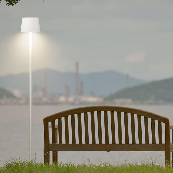Cordless 7000mAh Battery Operated Floor Lamp, IP54 Waterproof Outdoor Modern White Standing Lamp Rechargeable, Adjustable Height Floor Lamp for Outdoor/Indoor/Patio(White)