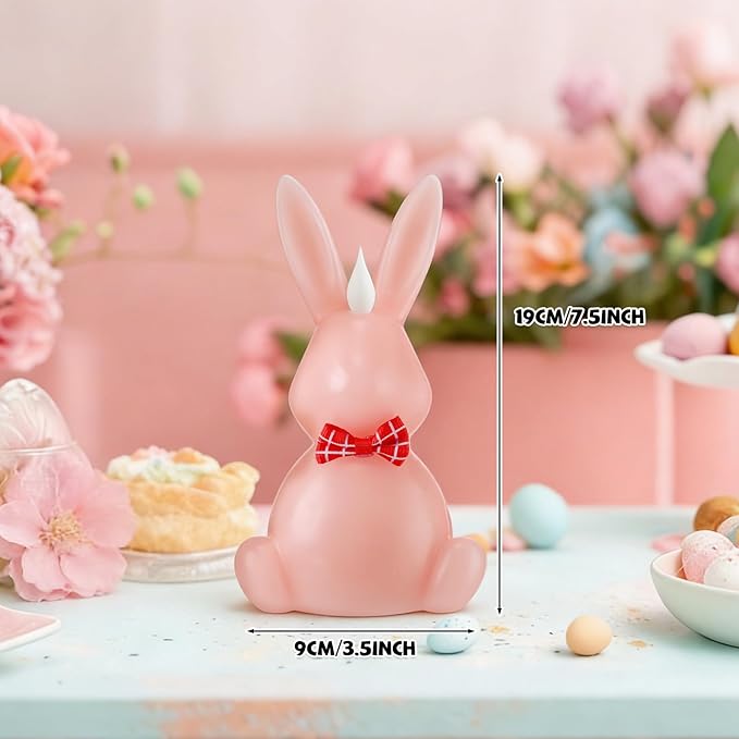 3PCS Easter Bunny Flameless Candles - LED Easter Candles Battery Operated with Remote Timer Rabbit-Shaped Real Wax Pink Purple Green, Spring Party Decoration Centerpiece Table Home Decor