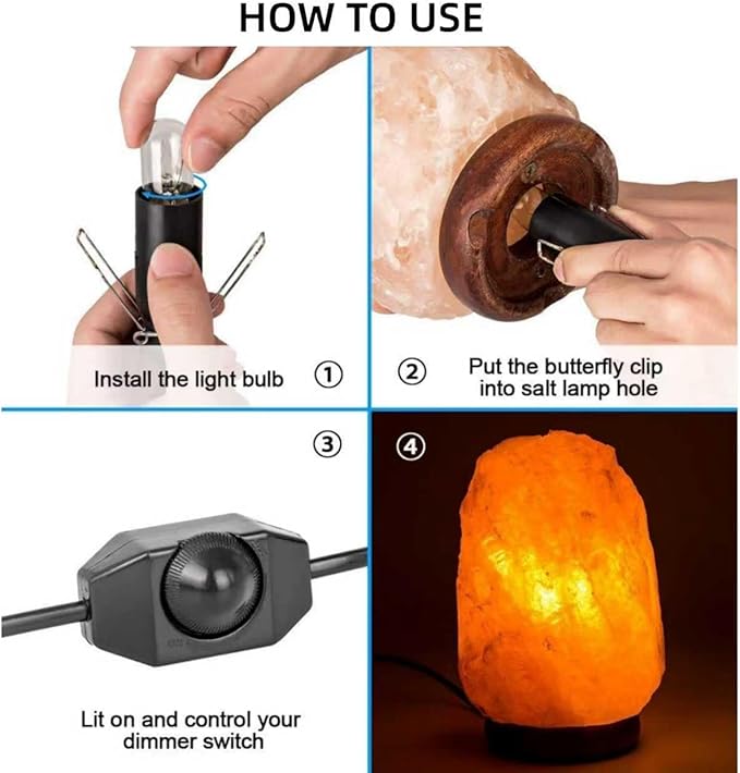 Himalayan Salt Lamp Cord, with Dimmer Switch,Christmas Bulb, Cord with Dimmer Control and Base Assembly,6 Feet,2-Pack for Himalayan Salt Lampsand with 6 Free 15Watts Bulbs for Salt Lamp