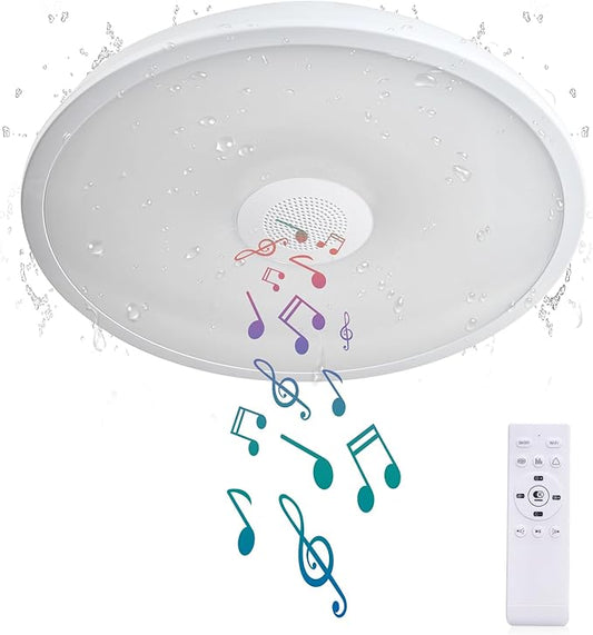 Smart Waterproof LED Flush Mount Ceiling Light Fixture,with Bluetooth Speaker,11 Inch,18 watt,Dimmable Music Lamp,RGB Color Changing Light with Remote Control,for Bathroom,Shower,Bedroom
