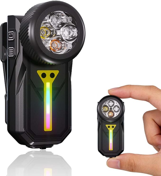 Rechargeable Flashlights EDC Clip-on Light, Bright 680 Lumens Pocket Flashlight, Combines Spotlight/Floodlight/RGB Light, Magnetic, IPX6 Waterproof for Cycling, Repairing (Black)