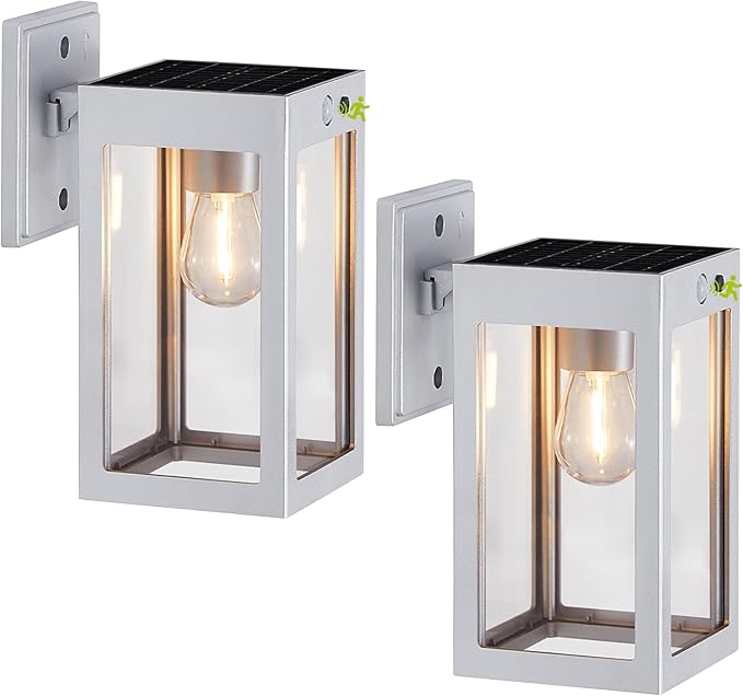 2 Pack Solar Porch Lights Outdoor,Solar Wall Lights with 3 Lighting Modes&Motion Sensor, Dusk to Dawn Sconce Lights Wall Mount,Exterior Wall Lantern Light Fixture for House, Garage,Patio,Shed