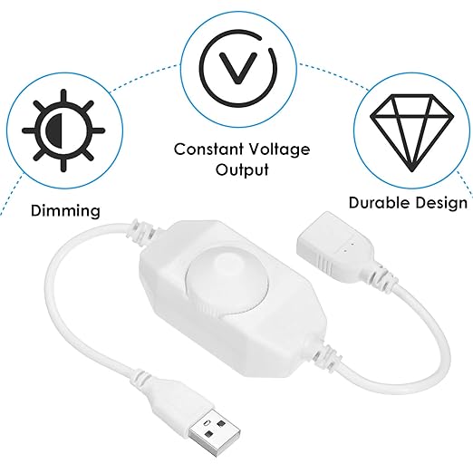 Onite 2-Pack USB Dimmer Switch, for 5V LED Strip Lights Brightness Adjustable, USB Fan Controller (White)