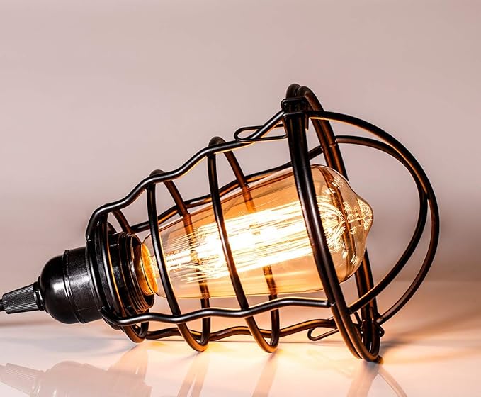 Industrial Pendant Light INNOCCY Edison Hanging Cage Pendant Lights E26 E27 Base Vintage Adjustable Pendant Lamp Fixture for Kitchen Home Lighting 2 Pack