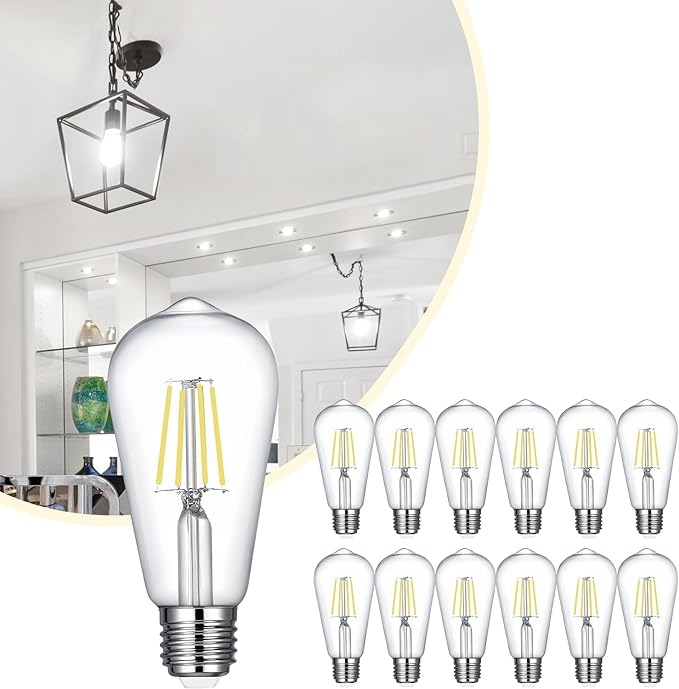 ST19 LED Bulb 6W Equivalent 60W 4000k Neutral White 120V, 12PCS High Output ST19 LED Bulb Dimmable, No Flicker ST 19 E26 Base Led Bulb, ST 19 LED Edison Light for Indoor Outdoor Lighting