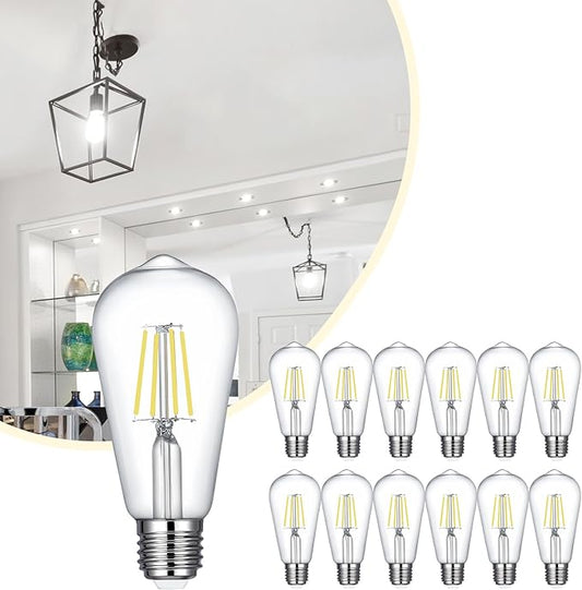 ST19 LED Bulb 6W Equivalent 60W 4000k Neutral White 120V, 12PCS High Output ST19 LED Bulb Dimmable, No Flicker ST 19 E26 Base Led Bulb, ST 19 LED Edison Light for Indoor Outdoor Lighting