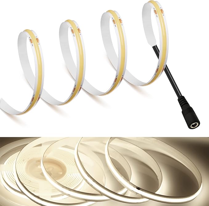 MDee】COB LED Strip Lights 4000K Nature White DC Powered 12V Flexible LED Tape Lights with DC Connector CRI 90+ 800LM/m 320LEDs/m for Indoor and Outdoor Décor（4000K Nature White 11.48ft/3.5m）