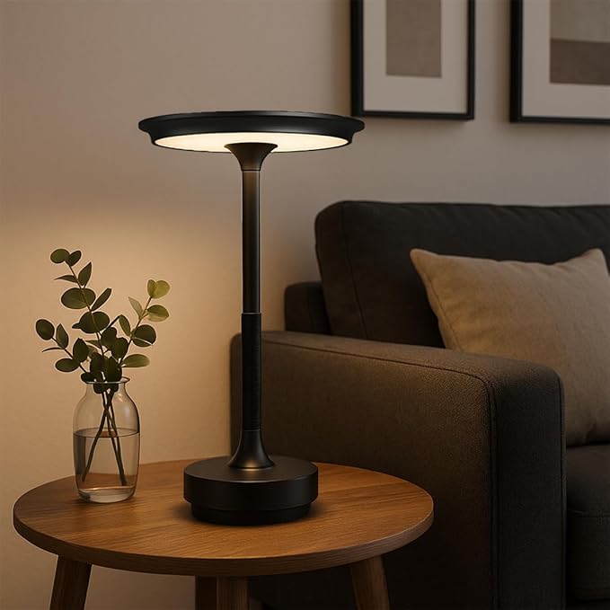 Ecolume Cordless Table Lamp,LED Portable Battery Operated Lamp, Dimmable Stepless 3-Color LED with Memory Function. Portable for Home Office/Dinner/Restaurant/Living Room.(Black&2Pack)
