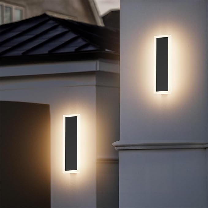 2 Pack 11.8in Modern Outdoor Wall Light Black Exterior Wall Sconces IP65 Waterproof 3000K Long Linear Wall Sconces for House Porch Entrance