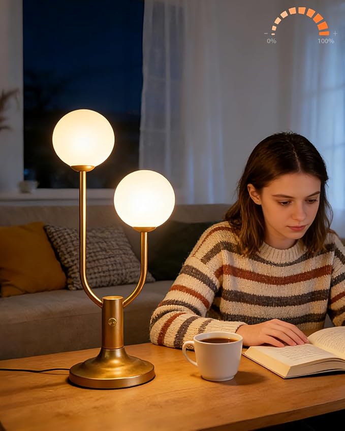 Lightdot Globe Table Lamp for Bedroom Mid Century Modern Gold Small Desk Lamp Dimmable 3000K Warmwhite Nightstands Lamp Bedside Table Lamp for Living Room Home Office(G9 Bulbs Included)