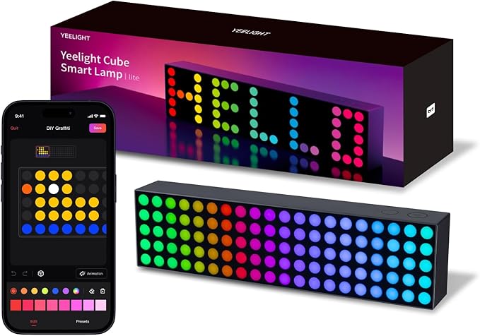 YEELIGHT Cube Smart Lamp, 16 Million Colors Option LED Cube Lamp, Dynamic Lighting, Music Flow, Clock, Text & Emoji Modes, WiFi Connected, APP Control Desk Lighting for Kids Room, Relaxation
