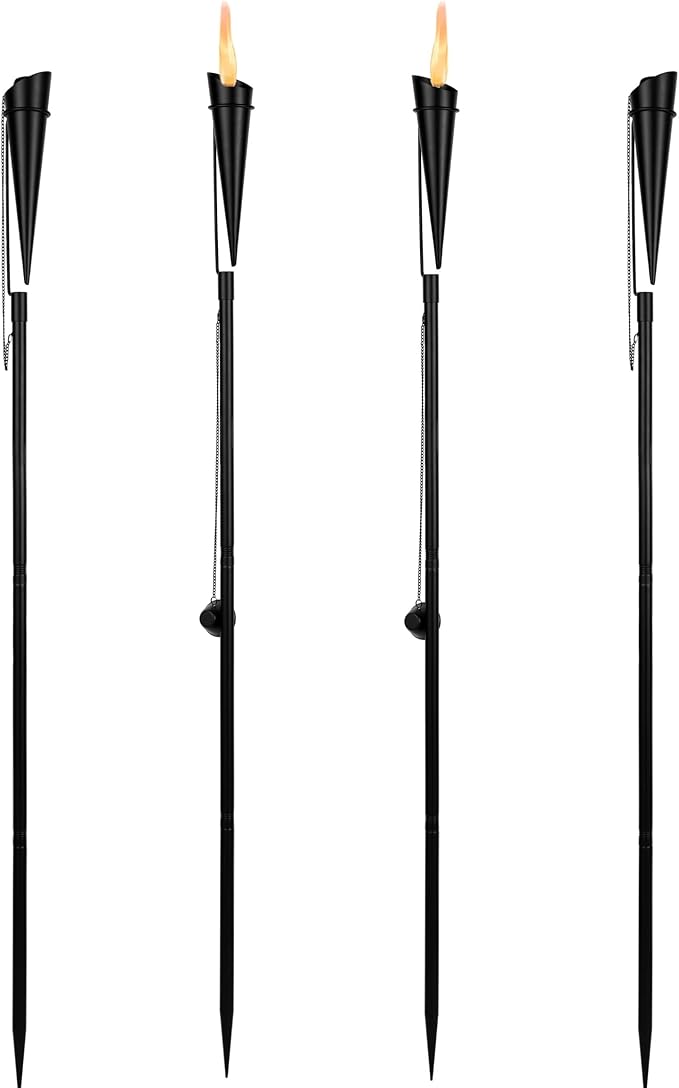 BIRDROCK HOME Outdoor Torches for Outside – 63" Modern Citronella Torches, Weather Resistant Iron for Backyard, Patio or Garden – 7oz Capacity, Black, 4 Pack