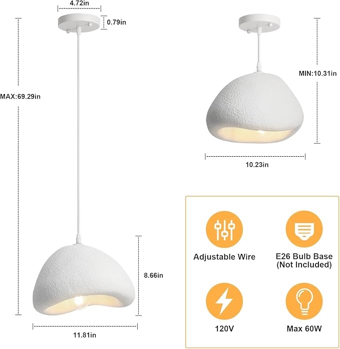 WILON 11.8'' Wabi Sabi Pendant Light, Modern Pendant Lights Kitchen Island Lighting, Dining Room Light Fixtures Over Table, Unique Pendant Light for Sink Bar Restaurant Bedroom Hallway Entryway